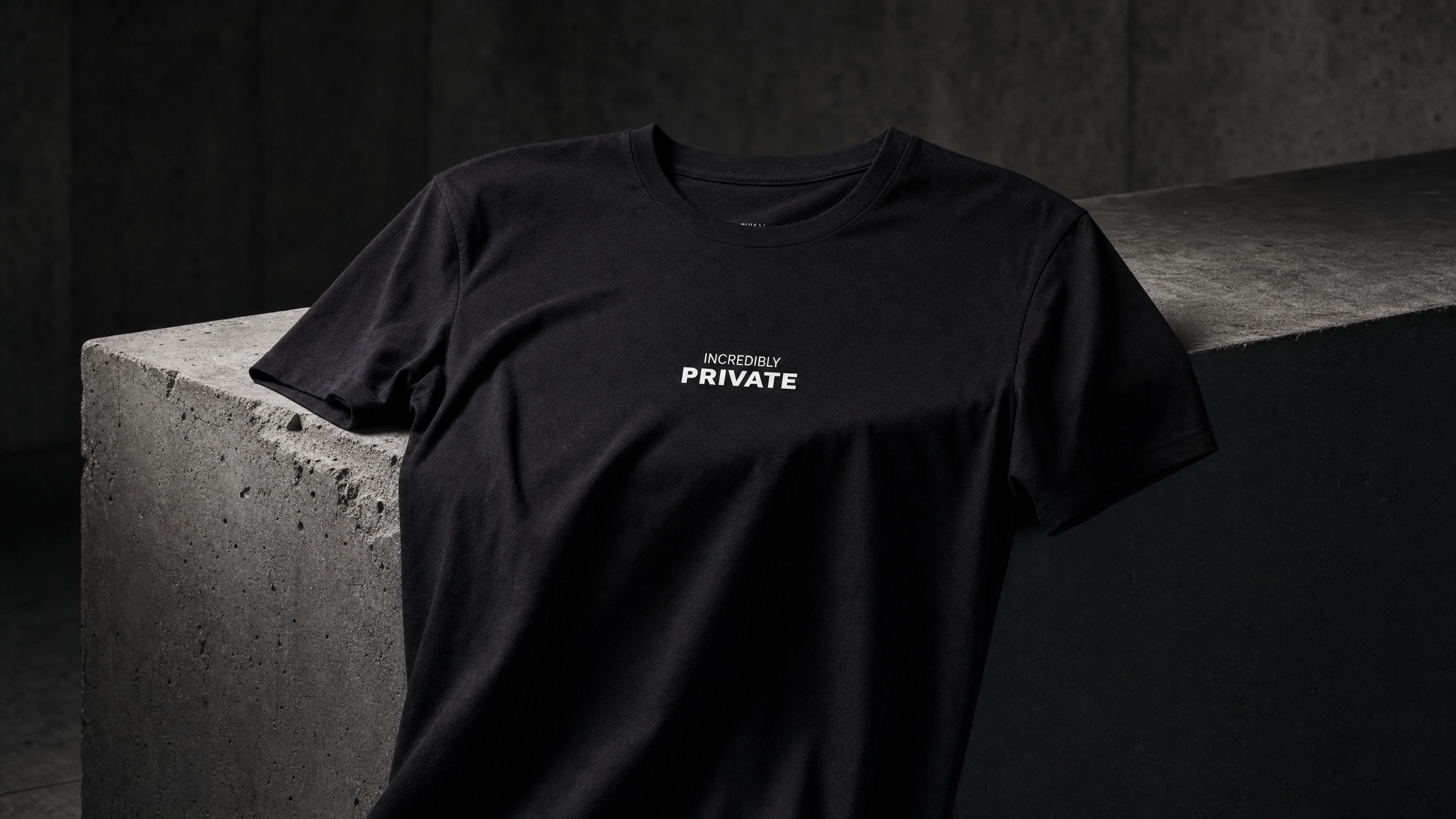 Industrial macro study of the heavyweight cotton jersey construction on the INCREDIBLY PRIVATE tee