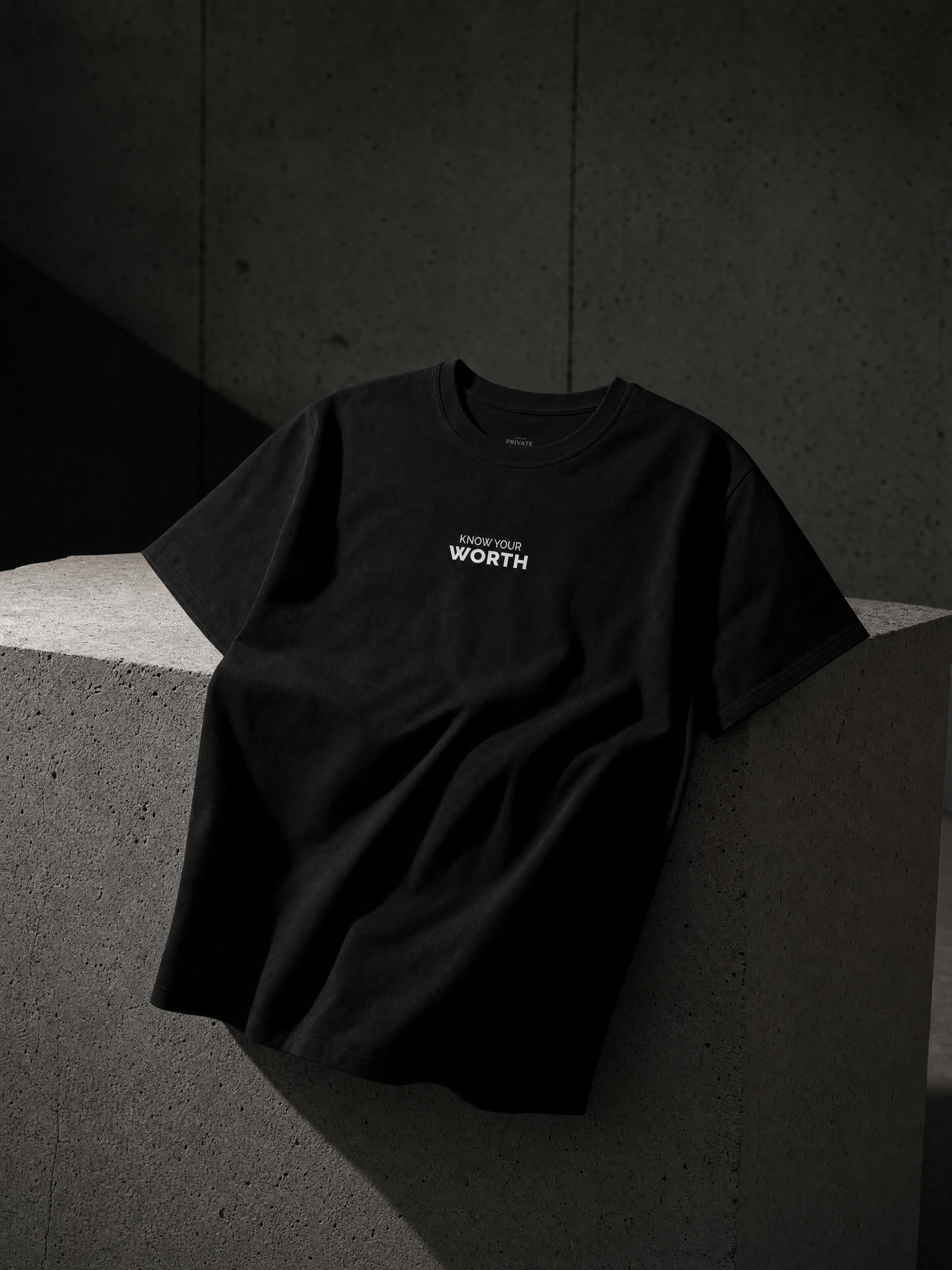 KNOW YOUR WORTH heavyweight tee — editorial campaign frame